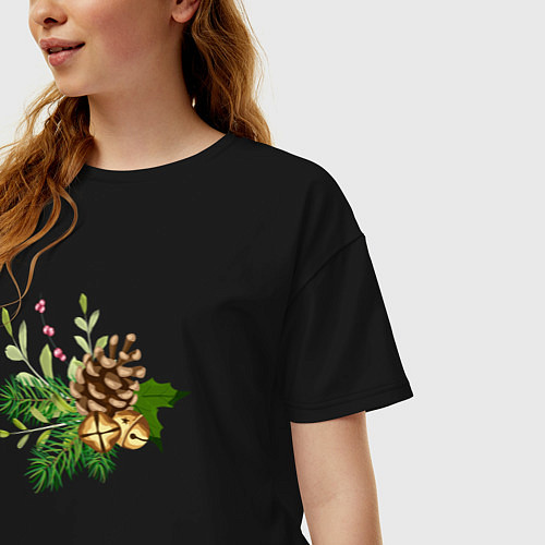 Женская футболка оверсайз Новогодний декор / Черный – фото 3