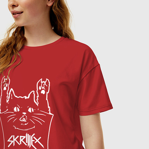 Женская футболка оверсайз Skrillex - cat rock / Красный – фото 3