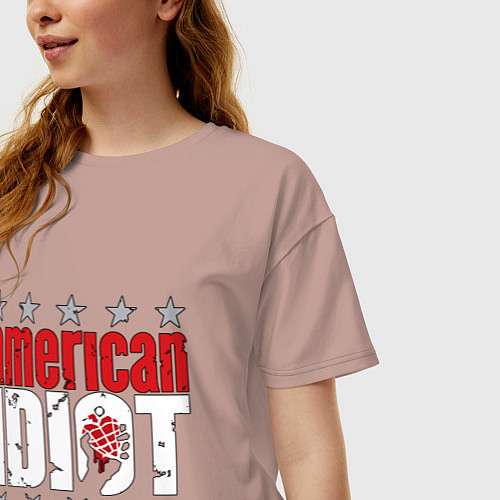 Женская футболка оверсайз Green Day - american idiot / Пыльно-розовый – фото 3