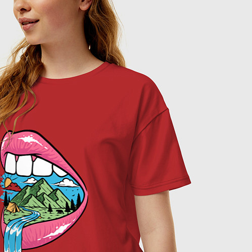 Женская футболка оверсайз Природа во рту / Красный – фото 3