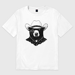 Футболка оверсайз женская Медведь ковбой на диком западе, цвет: белый