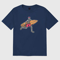 Футболка оверсайз женская Скелетик с серфом, цвет: тёмно-синий