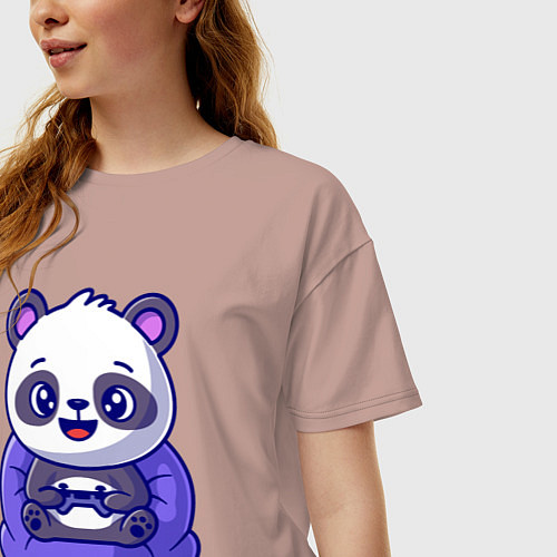 Женская футболка оверсайз Панда игроман / Пыльно-розовый – фото 3