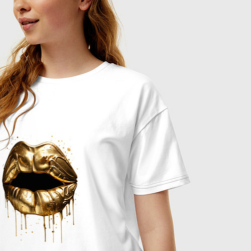 Женская футболка оверсайз Золотые губы / Белый – фото 3