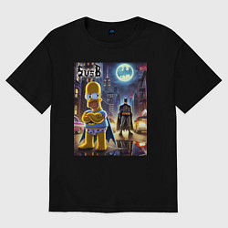 Футболка оверсайз женская Homer Simpson vs Batman - ai art joke, цвет: черный