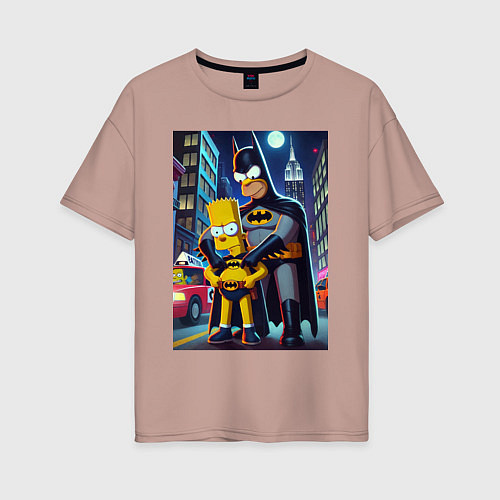 Женская футболка оверсайз Batsimpson with son Bart - ai art fantasy / Пыльно-розовый – фото 1