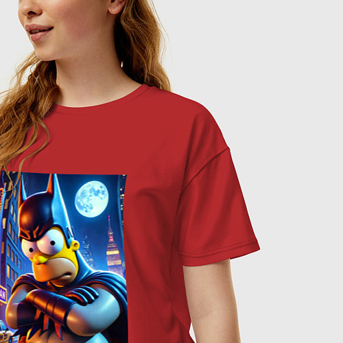 Женская футболка оверсайз Batsimpson - ai art collaboration / Красный – фото 3