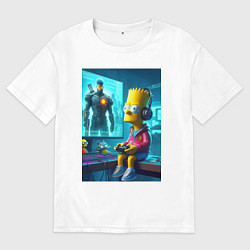 Футболка оверсайз женская Bart Simpson is an avid gamer, цвет: белый
