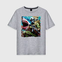 Футболка оверсайз женская Shark and warrior - graffiti, цвет: меланж