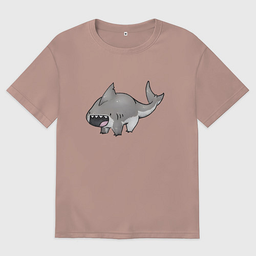 Женская футболка оверсайз Милая акула медведь / Пыльно-розовый – фото 1