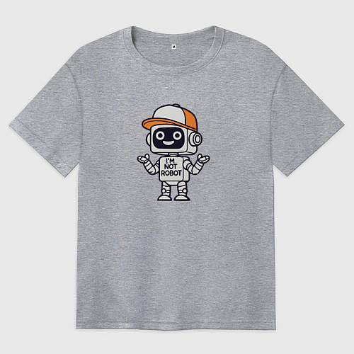 Женская футболка оверсайз Дружелюбный робот в бейсболке / Меланж – фото 1