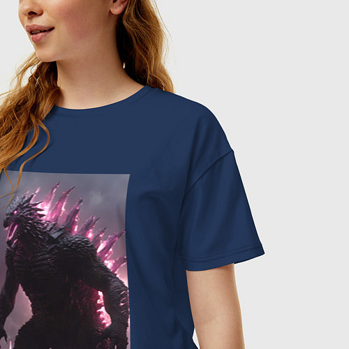 Женская футболка оверсайз Рев Годзиллы / Тёмно-синий – фото 3