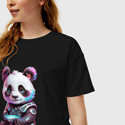 Футболка оверсайз женская Funny panda - cyberpunk fantasy, цвет: черный — фото 2
