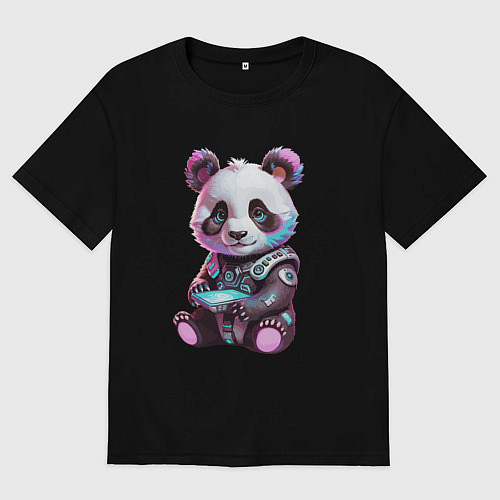 Женская футболка оверсайз Funny panda - cyberpunk fantasy / Черный – фото 1