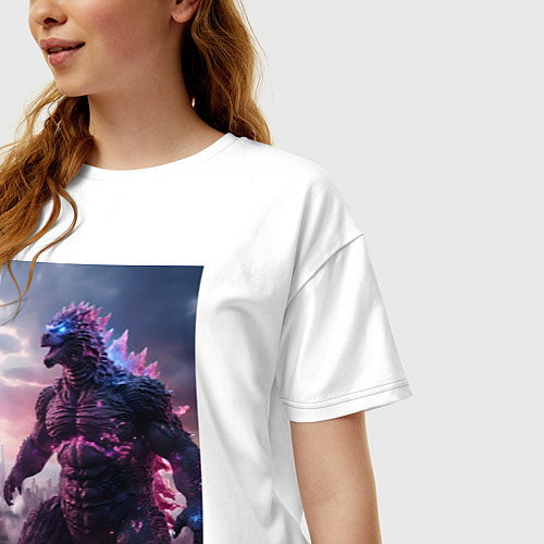 Женская футболка оверсайз Годзилла - король монстров / Белый – фото 3
