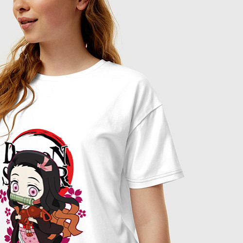Женская футболка оверсайз Клинок рассекающий демонов Незуко каваи / Белый – фото 3