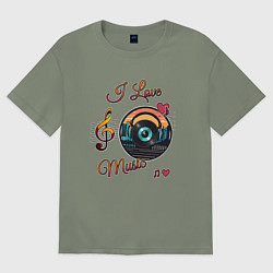 Футболка оверсайз женская Я люблю музыку, цвет: авокадо