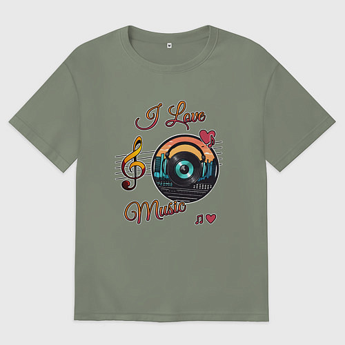 Женская футболка оверсайз Я люблю музыку / Авокадо – фото 1