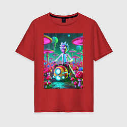 Футболка оверсайз женская Рик на космическом мотоцикле - нейроарт, цвет: красный