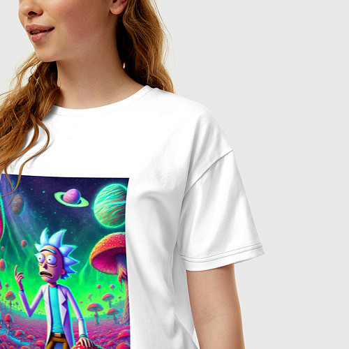 Женская футболка оверсайз Рик потерял Морти на грибной планете / Белый – фото 3