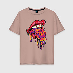 Футболка оверсайз женская Crazy lips, цвет: пыльно-розовый