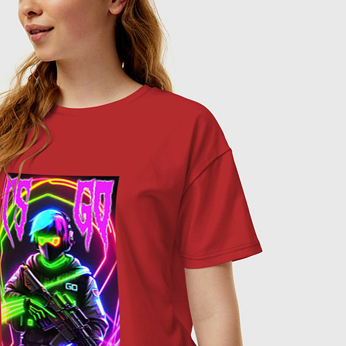 Женская футболка оверсайз Counter Strike go - neon revolution / Красный – фото 3