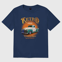 Футболка оверсайз женская Ретро гараж и автомобиль Chevrolet Thriftmaster, цвет: тёмно-синий