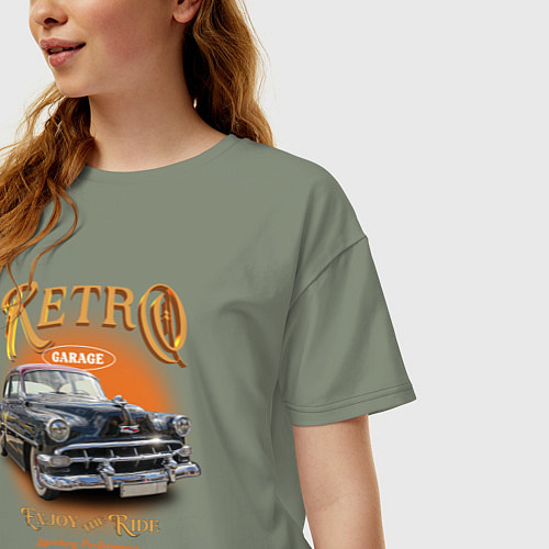 Женская футболка оверсайз Ретро гараж и автомобиль Chevrolet 210 Deluxe / Авокадо – фото 3