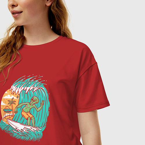 Женская футболка оверсайз Пришелец серфер / Красный – фото 3