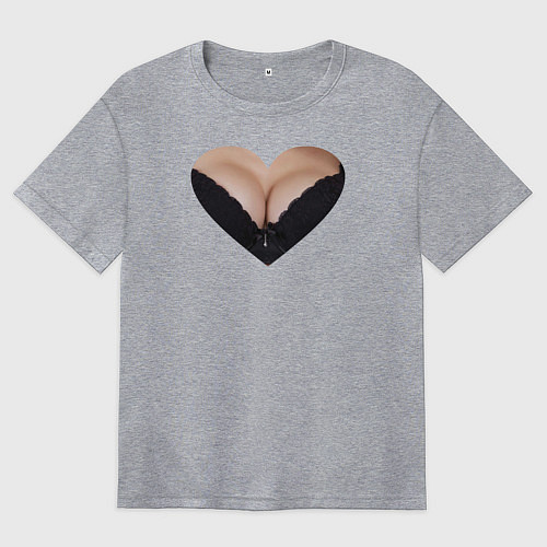 Женская футболка оверсайз Обман зрения черный лифчик или сердце / Меланж – фото 1