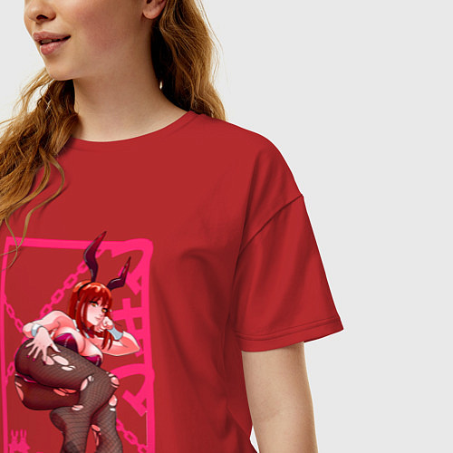 Женская футболка оверсайз Кролик Макима - Человек бензопила / Красный – фото 3