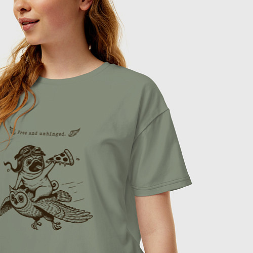 Женская футболка оверсайз Мопс летчик на сове и с пиццей / Авокадо – фото 3