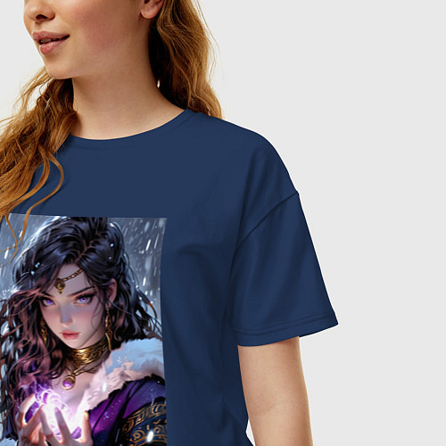 Женская футболка оверсайз Прекрасная девушка-маг накладывает чары / Тёмно-синий – фото 3
