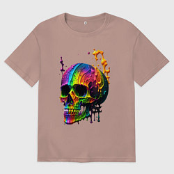 Футболка оверсайз женская Череп в краске, цвет: пыльно-розовый