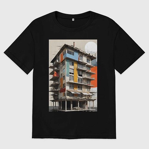 Женская футболка оверсайз Старая панелька / Черный – фото 1