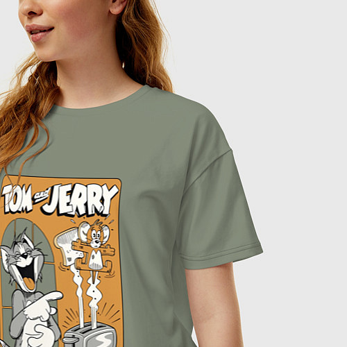 Женская футболка оверсайз Том и Джерри - тосты / Авокадо – фото 3