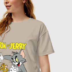 Футболка оверсайз женская Том и Джерри - кот и мышь, цвет: миндальный — фото 2
