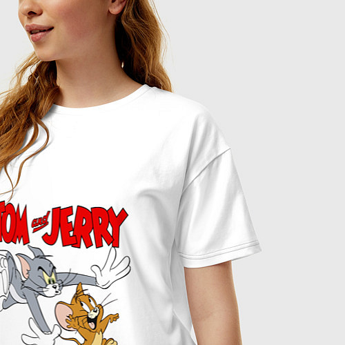 Женская футболка оверсайз Том и Джерри - погоня / Белый – фото 3
