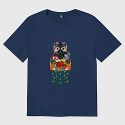 Женская футболка оверсайз Матрёшка в противогазе