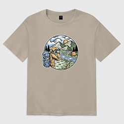 Футболка оверсайз женская Фото пейзаж, цвет: миндальный