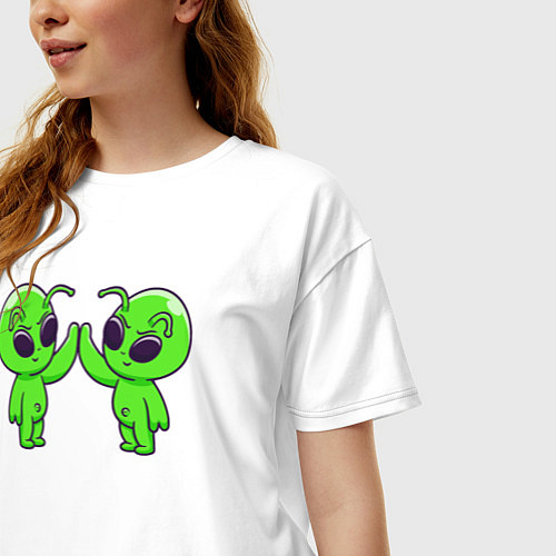 Женская футболка оверсайз Пришелец дай пять / Белый – фото 3