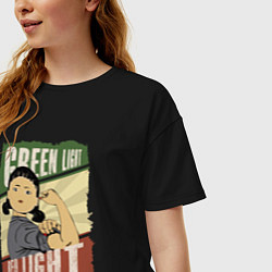 Футболка оверсайз женская Зелёный и красный свет, цвет: черный — фото 2