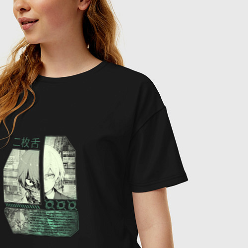 Женская футболка оверсайз Двуликий юноша / Черный – фото 3