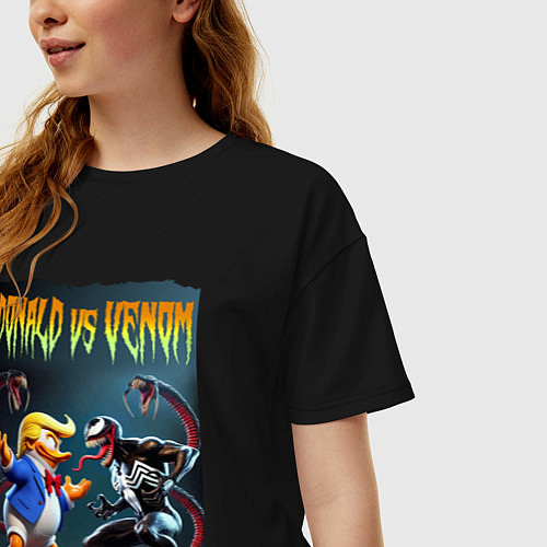 Женская футболка оверсайз Donald vs Venom - ai art fantasy / Черный – фото 3