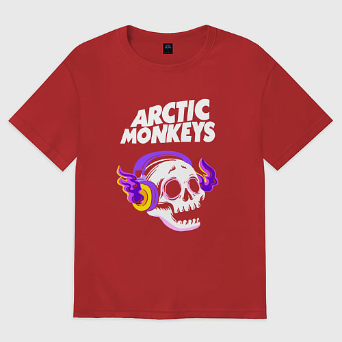 Женская футболка оверсайз Arctic Monkeys - неоновый череп / Красный – фото 1