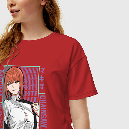 Женская футболка оверсайз Человек-бензопила Макима в костюме / Красный – фото 3
