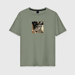 Футболка оверсайз женская Серая кошка для пары, цвет: авокадо