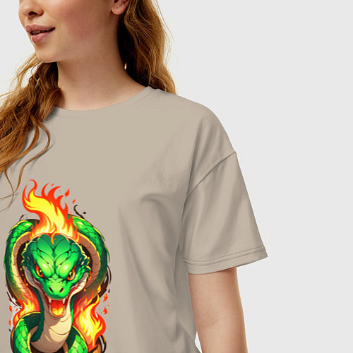 Женская футболка оверсайз Знак змеи / Миндальный – фото 3