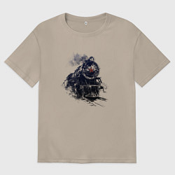 Женская футболка оверсайз Черный паровоз с красной звездой