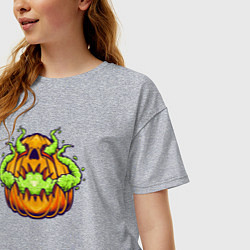 Футболка оверсайз женская Зловещая тыква, цвет: меланж — фото 2